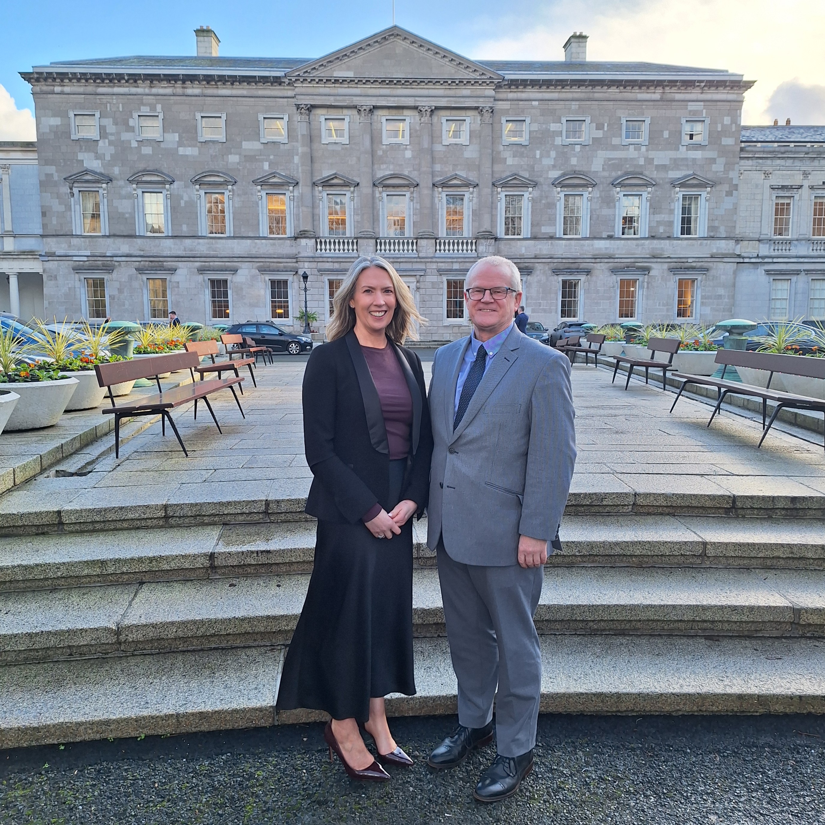Ciara McShane and Finbarr Colfer pictured outside Leinster House 
