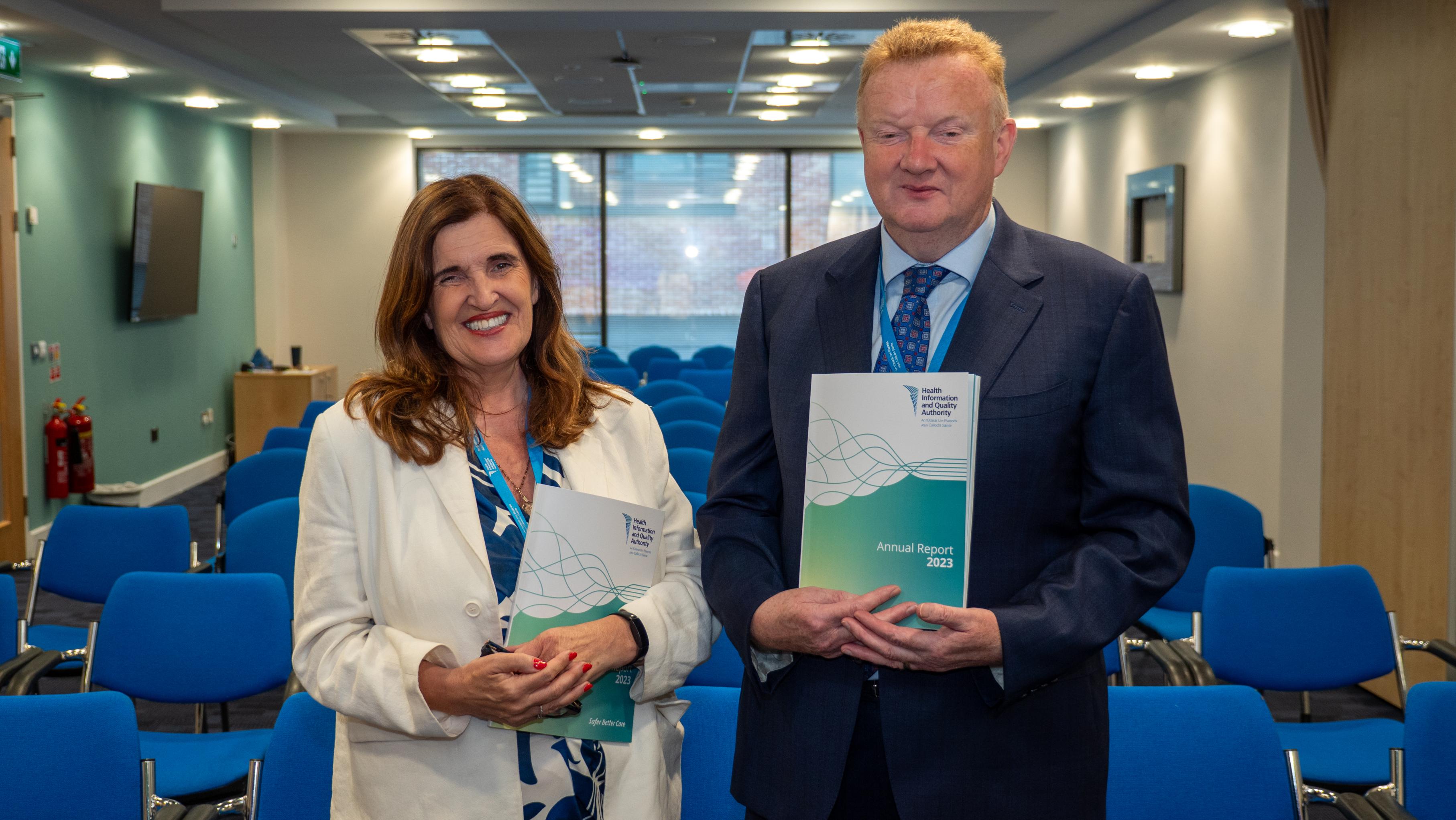 Pat O'Mahony with HIQA Chief Executive Angela Fitzgerald.