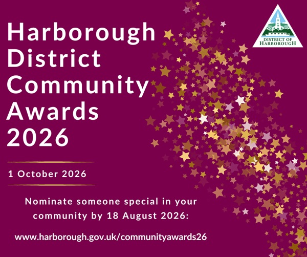 Graphic promoting the Harborough District Council Community Awards 2026